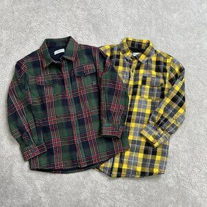 Mayoral Set of 2 Boy's Plaid Flannels Lined Shirt Shackets Size 4 Yellow Green